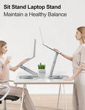 tounee Telescopic Laptop Stand for Desk with 360° Swivel Base, Sit to Stand, Height Adjustable, Portable Riser Holder for Good Posture, Compatible with All Laptops 10 - 17" - Silver