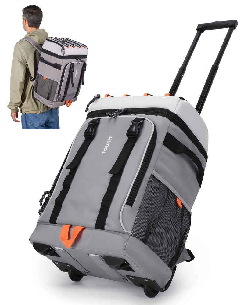 TOURIT 50 - Can Rolling Backpack, Double Deck & Dual - Bar Handle Travel Soft Cooler Bag with Wheels, 30L Space Beach Cooler Size 18"(15"+3")×13"×11"