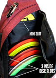 Tournament Slinger Bag | Carries 6-12 Disc Golf Discs | Includes Extra Pockets for Retriever and Mini (Red/Heather)