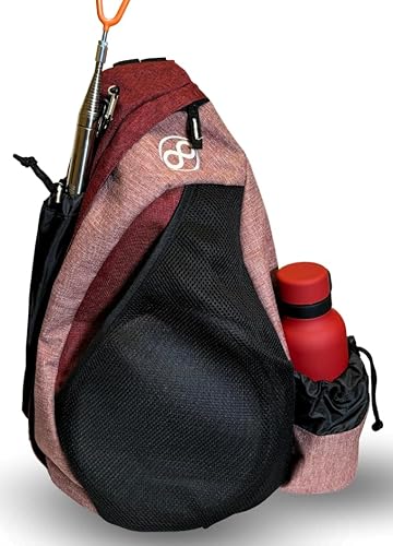 Tournament Slinger Bag | Carries 6-12 Disc Golf Discs | Includes Extra Pockets for Retriever and Mini (Red/Heather) | Backpacks4Less