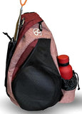 Tournament Slinger Bag | Carries 6-12 Disc Golf Discs | Includes Extra Pockets for Retriever and Mini (Red/Heather)