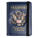 TOURSUIT RFID Blocking Passport Holder for Women Men, Leather Passport Travel Wallet with Metal 3D Metal Badge, Travel Document Holder Cover Accessories (Dark Blue)