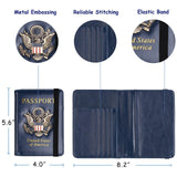 TOURSUIT RFID Blocking Passport Holder for Women Men, Leather Passport Travel Wallet with Metal 3D Metal Badge, Travel Document Holder Cover Accessories (Dark Blue)