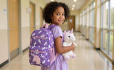 Trail maker 17” Kids Character School Backpacks Plush for Girls with Side Pockets, Padded Straps (Plush Unicorn Love)