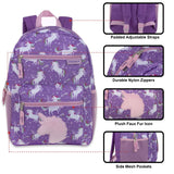 Trail maker 17” Kids Character School Backpacks Plush for Girls with Side Pockets, Padded Straps (Plush Unicorn Love)