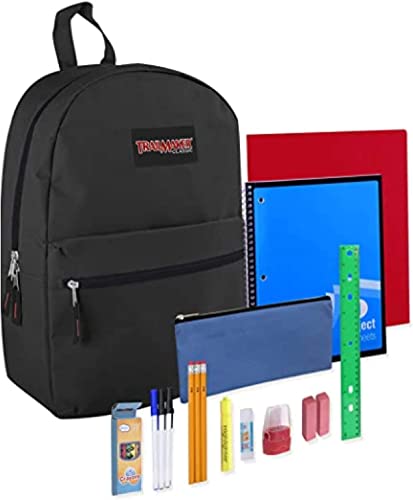 Trail maker Backpack with School Supplies for Kids - 20 Piece Back to School Supplies with 17" Backpack (Black) | Backpacks4Less