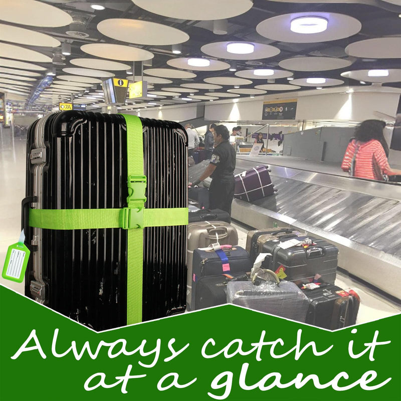 TRANVERS Luggage Straps and Tags Set for Suitcase | 79" Extra Long Heavy Duty Suitcase Strap Belt with Address Label | Adjustable Baggage Belt for Travel Security, 4 Pack Green