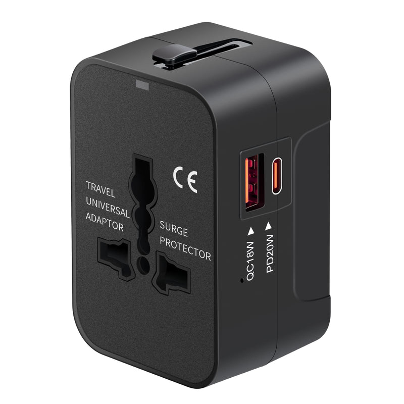 Travel Adapter USB C, Universal All in One Worldwide Travel Adapter Fast Charge GaN PD3.0 Type C USB - A Quick Charging Ports Power Converters Wall Charger AC Power Plug Adapter for USA EU UK AUS Black