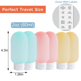 Travel Bottles for Toiletries 6 Pack, Leakproof 2 oz Tsa Approved Travel Size Containers, BPA Free Plastic Shampoo and Conditioner Bottles, Camping Travel Essentials (Multicolor - B)