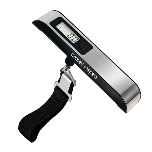 travel inspira Luggage Scale, Digital Luggage Scales, Baggage Scale with Overweight Alert LCD Display 110LB / 50KG (Stainless Steel, Black) Battery Included