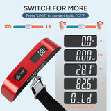 travel inspira Luggage Scale, Portable Digital Hanging Baggage Scale for Travel, Suitcase Weight Scale with Rubber Paint, 110 Pounds, Battery Included - Red