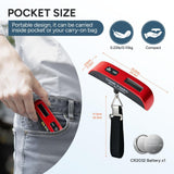 travel inspira Luggage Scale, Portable Digital Hanging Baggage Scale for Travel, Suitcase Weight Scale with Rubber Paint, 110 Pounds, Battery Included - Red