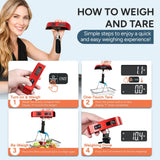 travel inspira Luggage Scale, Portable Digital Hanging Baggage Scale for Travel, Suitcase Weight Scale with Rubber Paint, 110 Pounds, Battery Included - Red