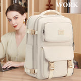 Travel Laptop Backpack, Business Work Backpacks Large College Bookbag for Women Men Water Resistant Daypack Airline Approved Gym Bag Fits 17 Inch Notebook & Laptops - Beige