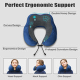 Travel Pillow, Memory Foam Neck Pillow for Traveling, U Shape Neck Pillow Airplane Portable Flight Pillow Travel Kit with 5D Contoured Eye Masks and Earplug for Plane Train Car Home Office - Blue