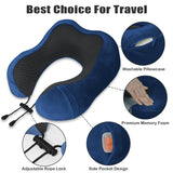 Travel Pillow, Memory Foam Neck Pillow for Traveling, U Shape Neck Pillow Airplane Portable Flight Pillow Travel Kit with 5D Contoured Eye Masks and Earplug for Plane Train Car Home Office - Blue