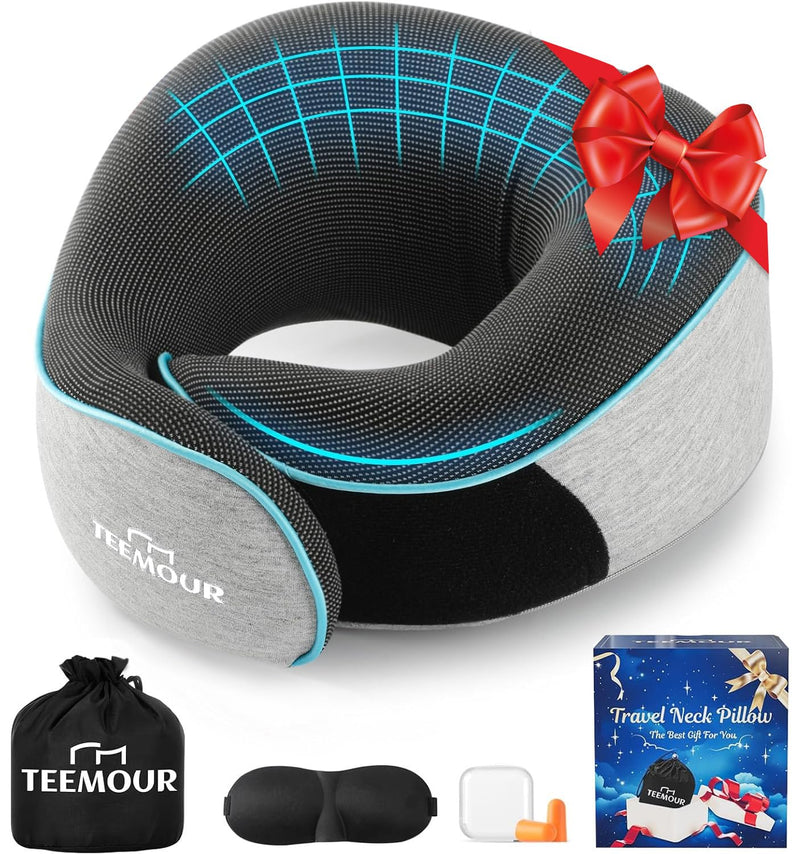 Travel Pillow - Neck Pillows for Airplanes, Memory Foam Travel Neck Pillow for Long Flights|Airport Travel Essentials 360° Support Gifts for Travellers With Eye Mask & Earplugs, Portable Carry Bag