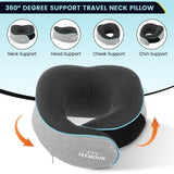 Travel Pillow - Neck Pillows for Airplanes, Memory Foam Travel Neck Pillow for Long Flights|Airport Travel Essentials 360° Support Gifts for Travellers With Eye Mask & Earplugs, Portable Carry Bag