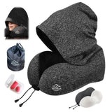 Travel Pillow with Extra Large Hood for Airplane Long Flights Privacy and Comfort Memory Foam with Skin-Friendly Cover for Road Trip Head&Neck Support for Plane Office Cars Sleeping & Rest (Grey)
