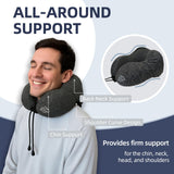 Travel Pillow with Extra Large Hood for Airplane Long Flights Privacy and Comfort Memory Foam with Skin - Friendly Cover for Road Trip Head&Neck Support for Plane Office Cars Sleeping & Rest (Grey)