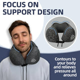 Travel Pillow with Extra Large Hood for Airplane Long Flights Privacy and Comfort Memory Foam with Skin - Friendly Cover for Road Trip Head&Neck Support for Plane Office Cars Sleeping & Rest (Grey)