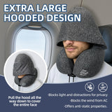 Travel Pillow with Extra Large Hood for Airplane Long Flights Privacy and Comfort Memory Foam with Skin - Friendly Cover for Road Trip Head&Neck Support for Plane Office Cars Sleeping & Rest (Grey)