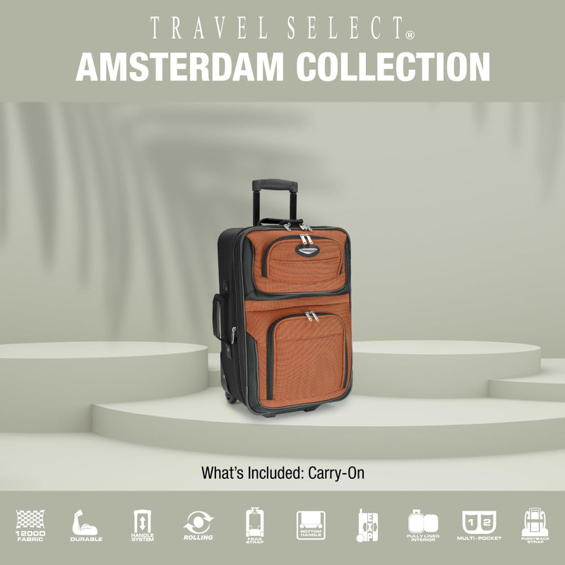 Travel Select Amsterdam Softside Expandable Luggage with Rolling Wheels, Red, 21 - Inch Carry - on
