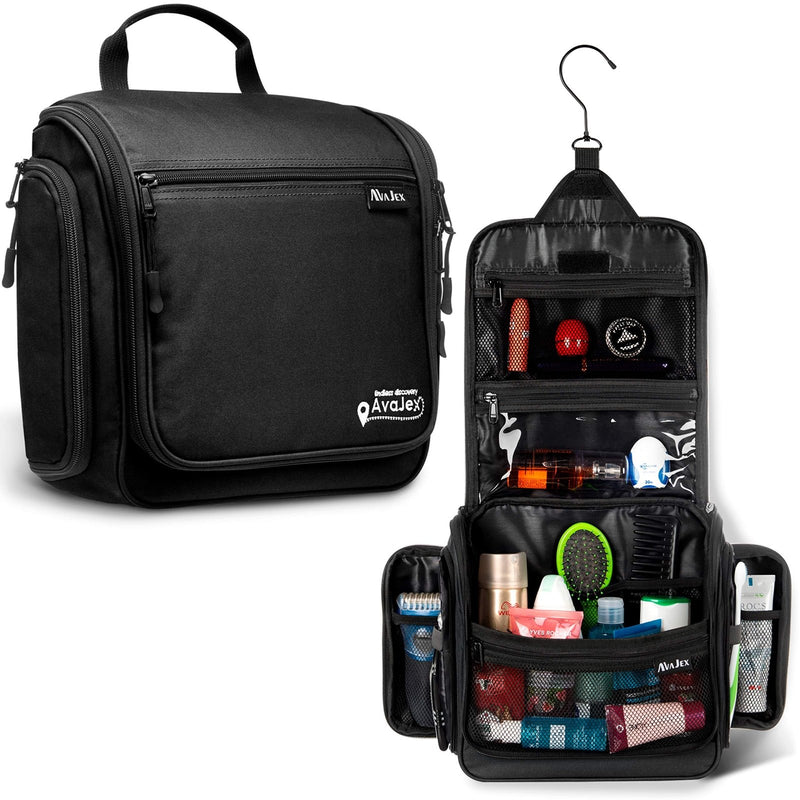 Travel Toiletry Bag for Men and Women - (10.6”x10.6”x3.2”) Large Hanging Toiletry Organizer - Waterproof Hygiene Bag with Metal XXL Swivel Hook, with Sturdy Zippers and 19 Compartments for Toiletries