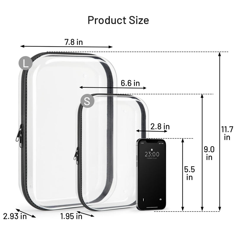 Travel Toiletry Bag for Men,Clear Hard Shell Zipper Case,2pcs Large Capacity Portable Toiletry Organizer Dopp Kit Water - Resistant Shaving Bag For Toiletries Accessories,Makeup Cosmetic Bag For Women