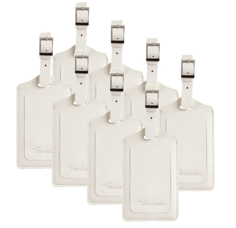 Travelambo 8 Pack Luggage Tags Faux Leather for Suitcases Travel Bag Labels Travel Accessories Essential with Protection Cover ID (Ivory)