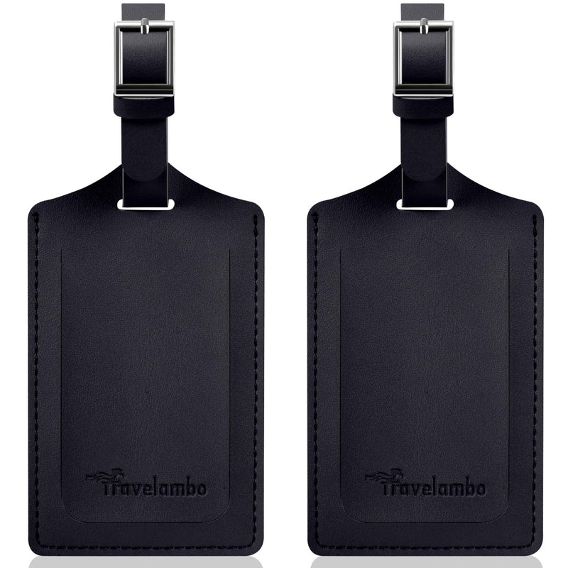 Travelambo Luggage Tags for Suitcases Faux Leather Privacy Protection 2 Pack Bag Tags Travel Accessories Essential, Black