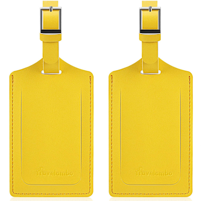 Travelambo Luggage Tags for Suitcases Faux Leather Privacy Protection 2 Pack Bag Tags Travel Accessories Essential, Energetic Yellow