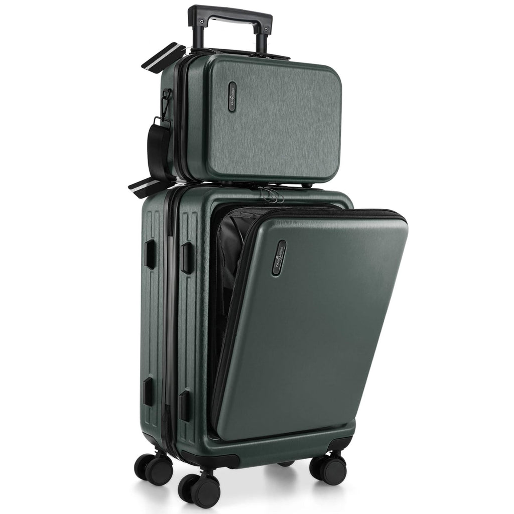 TRAVELARIM 20 Inch Carry On Luggage 22x14x9 Airline Approved, Carry On Suitcase with Wheels, Hard - shell Carry - on Luggage, Durable Luggage Carry - On, Green Small Suitcase with Cosmetic Case