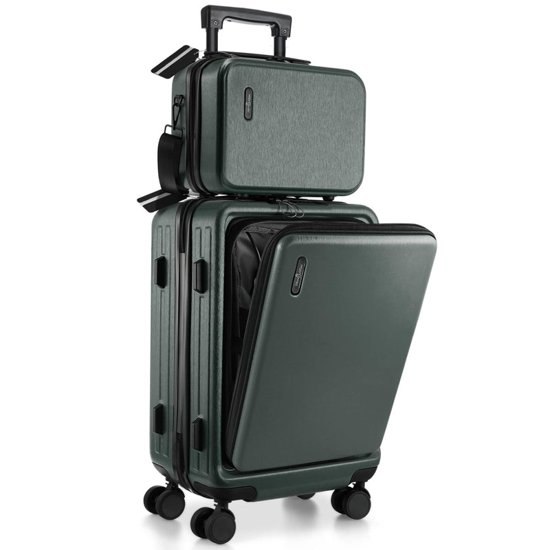 TRAVELARIM 20 Inch Carry On Luggage 22x14x9 Airline Approved, Carry On Suitcase with Wheels, Hard - shell Carry - on Luggage, Durable Luggage Carry - On, Green Small Suitcase with Cosmetic Case
