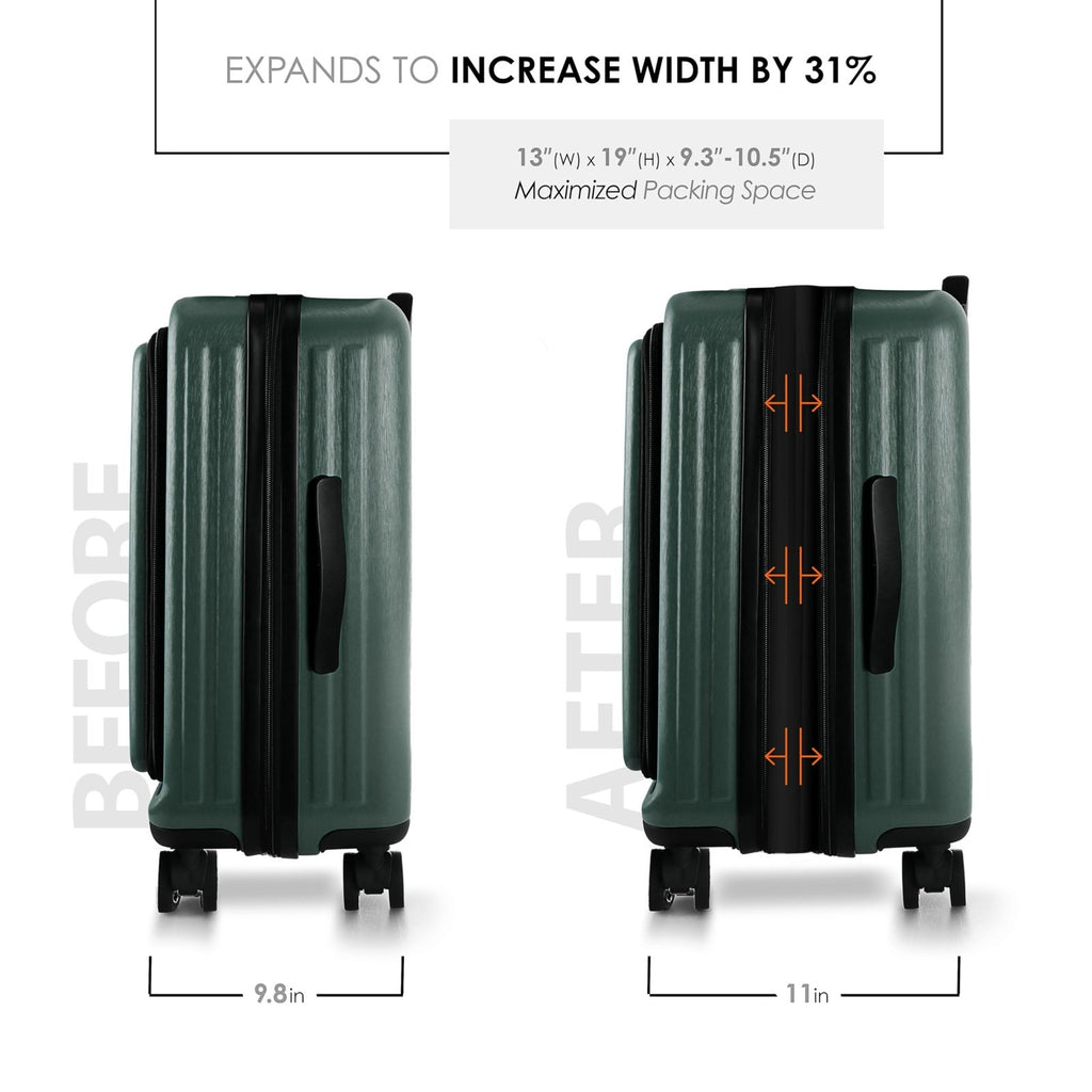 TRAVELARIM 20 Inch Carry On Luggage 22x14x9 Airline Approved, Carry On Suitcase with Wheels, Hard - shell Carry - on Luggage, Durable Luggage Carry - On, Green Small Suitcase with Cosmetic Case