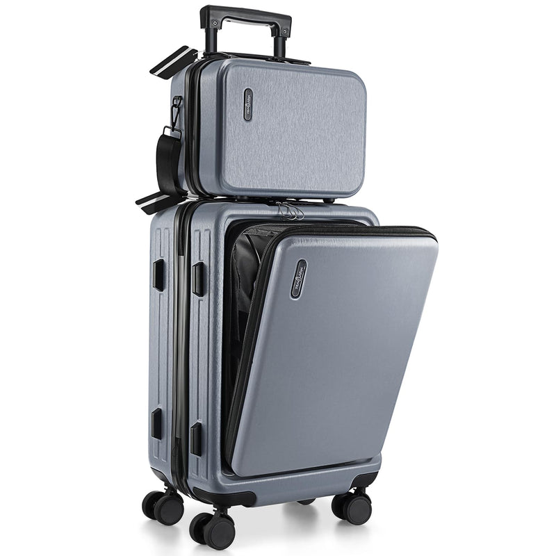 TRAVELARIM 20 Inch Carry On Luggage 22x14x9 Airline Approved, Carry On Suitcase with Wheels, Hard - shell Carry - on Luggage, Durable Luggage Carry - On, Grey Small Suitcase with Cosmetic Case