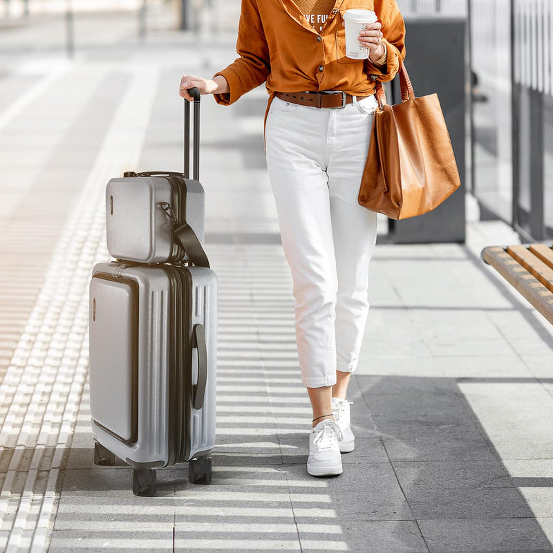 TRAVELARIM 20 Inch Carry On Luggage 22x14x9 Airline Approved, Carry On Suitcase with Wheels, Hard - shell Carry - on Luggage, Durable Luggage Carry - On, Grey Small Suitcase with Cosmetic Case