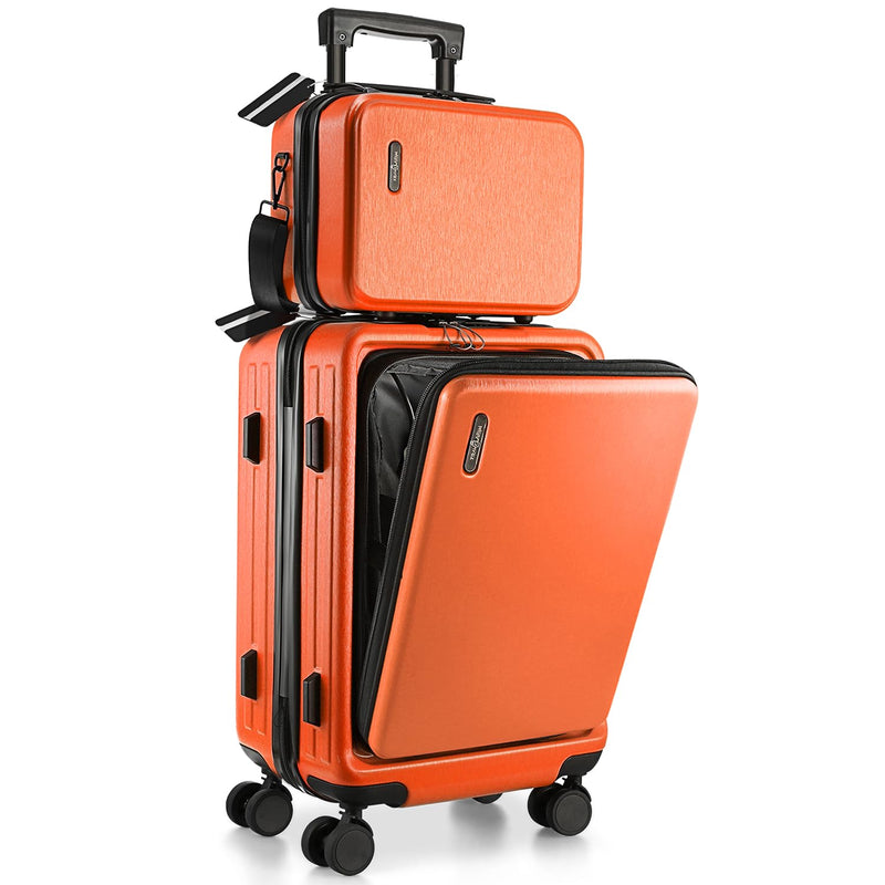 TRAVELARIM 20 Inch Carry On Luggage 22x14x9 Airline Approved, Carry On Suitcase with Wheels, Hard - shell Carry - on Luggage, Durable Luggage Carry - On, Orange Small Suitcase with Cosmetic Bag