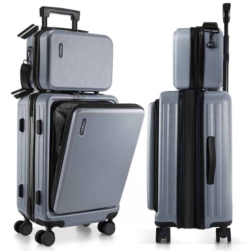 TravelArim 22 Inch Carry On Luggage, Carry On Suitcase with Wheels, Hardside Luggage Carry - On, Expandable Grey Small Suitcase, Hard Shell Carry - on Luggage, Spinner Luggage with Cosmetic Bag