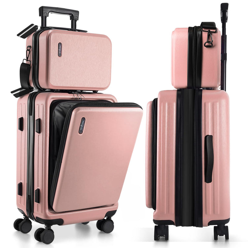 TravelArim 22 Inch Carry On Luggage, Carry On Suitcase with Wheels, Hardside Luggage Carry - On, Expandable Pink Small Suitcase, Hard Shell Carry - on Luggage, Spinner Luggage with Cosmetic Bag