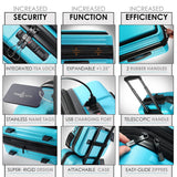 TRAVELARIM Hard Shell Luggage Sets with Spinner Wheels 4 Piece, Expandable Large Suitcases with TSA Lock, Travel Large Suitcase Set, Teal Luggage Set