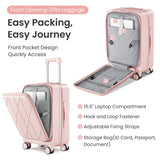 TRAVELEO 3 Piece Luggage Set 100% PC Hardshell, Front Opening Expandable Suitcase (20/24/28) with Laptop Compartment & Free Custom PVC Covers, Trunk Style Lightweight Spinner Wheels TSA Lock (Pink)