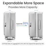 TRAVELEO 3 Piece Luggage Set 100% PC Hardshell, Front Opening Expandable Suitcase (20/24/28) with Laptop Compartment & Free Custom PVC Covers, Trunk Style Lightweight Spinner Wheels TSA Lock (Silver)