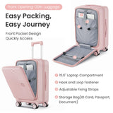TRAVELEO 3 Piece Luggage Set 100% PC Hardshell, Front Opening Expandable Suitcase (20/24/28) with Laptop Compartment & Free Custom PVC Covers, Trunk Style Lightweight Spinner Wheels TSA Lock (Pink)