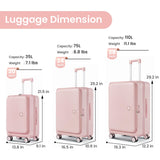 TRAVELEO 3 Piece Luggage Set 100% PC Hardshell, Front Opening Expandable Suitcase (20/24/28) with Laptop Compartment & Free Custom PVC Covers, Trunk Style Lightweight Spinner Wheels TSA Lock (Pink)