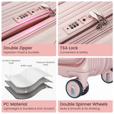 TRAVELEO 3 Piece Luggage Set 100% PC Hardshell, Front Opening Expandable Suitcase (20/24/28) with Laptop Compartment & Free Custom PVC Covers, Trunk Style Lightweight Spinner Wheels TSA Lock (Pink)