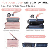 TRAVELEO 3 Piece Luggage Set 100% PC Hardshell, Front Opening Expandable Suitcase (20/24/28) with Laptop Compartment & Free Custom PVC Covers, Trunk Style Lightweight Spinner Wheels TSA Lock (Pink)