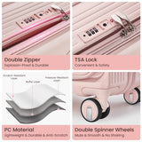 TRAVELEO 3 Piece Luggage Set 100% PC Hardshell, Front Opening Expandable Suitcase (20/24/28) with Laptop Compartment & Free Custom PVC Covers, Trunk Style Lightweight Spinner Wheels TSA Lock (Pink)