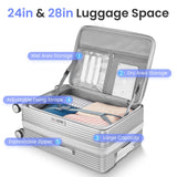 TRAVELEO 3 Piece Luggage Set 100% PC Hardshell, Front Opening Expandable Suitcase (20/24/28) with Laptop Compartment & Free Custom PVC Covers, Trunk Style Lightweight Spinner Wheels TSA Lock (Silver)