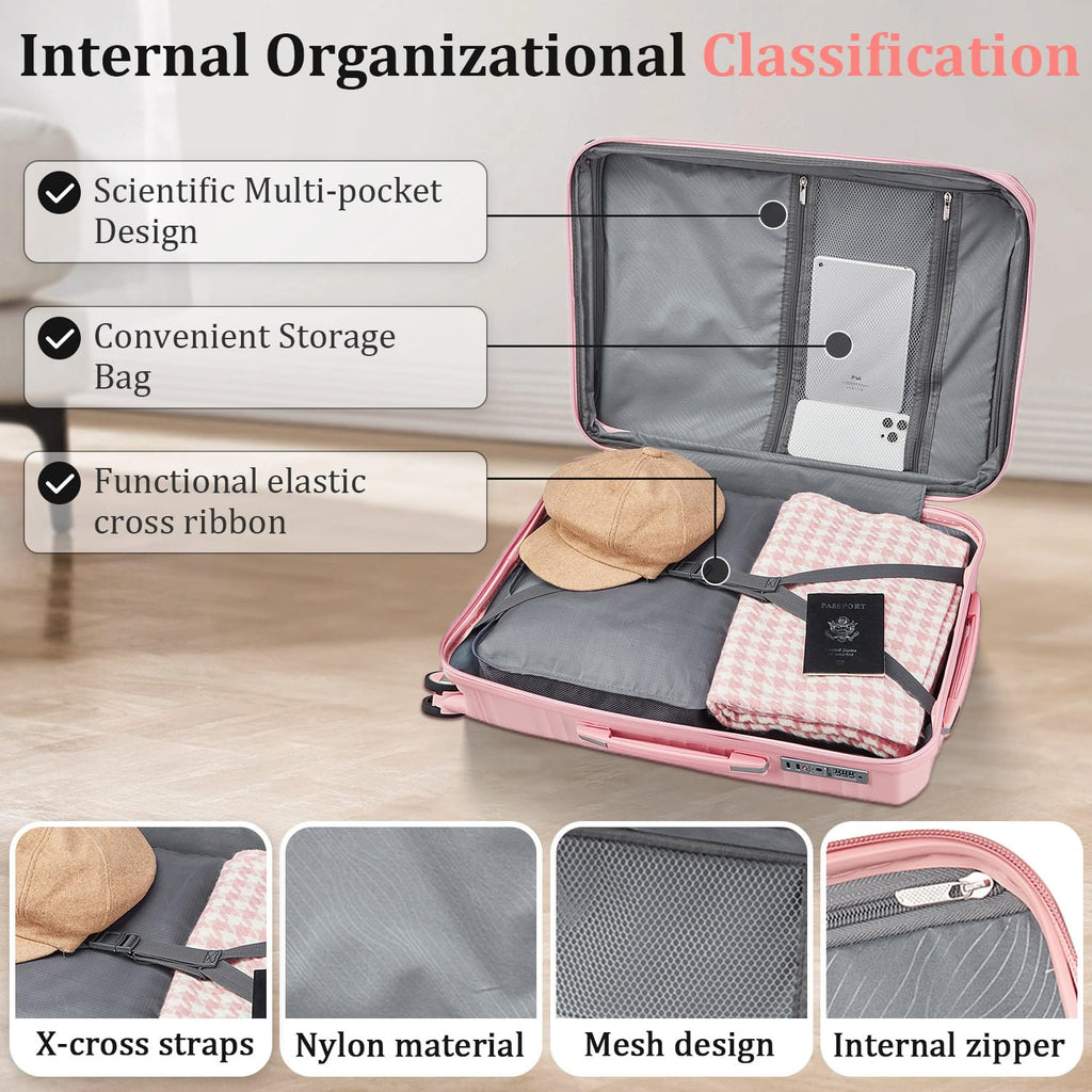 TRAVELEO 4 Piece Carry On Luggage Set 20 Inch, Expandable PP Hardshell Suitcase with Detachable Spinner Wheels & TSA Lock, Includes Cosmetic Case, Travel Tote & Toiletry Bag, Lightweight (Pink)